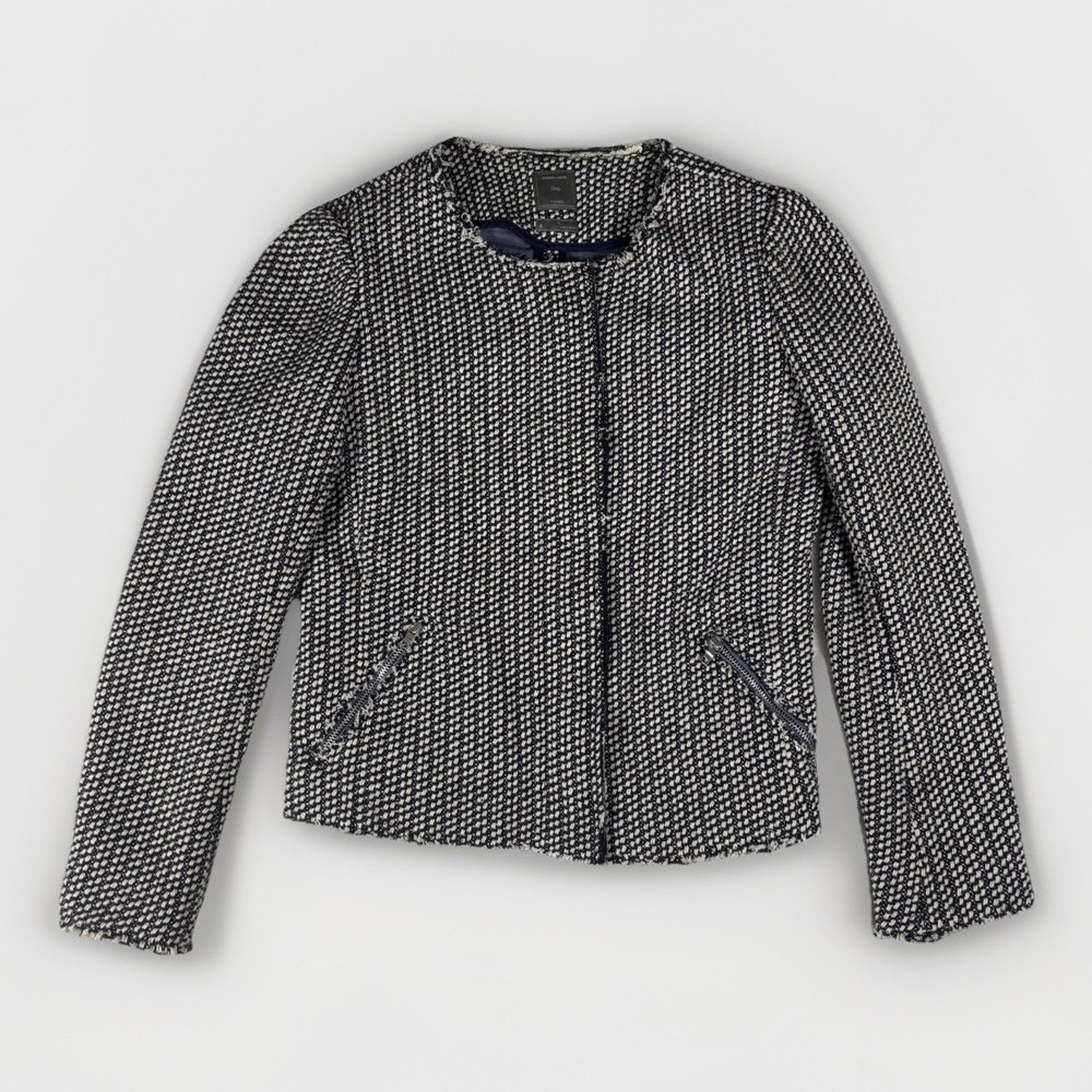 Gap Collarless Tweed Jacket Womens 4 Black Raw Edge Zip Front Workwear Office